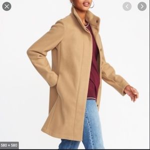 Bouclé Funnel Neck Coat in Camel